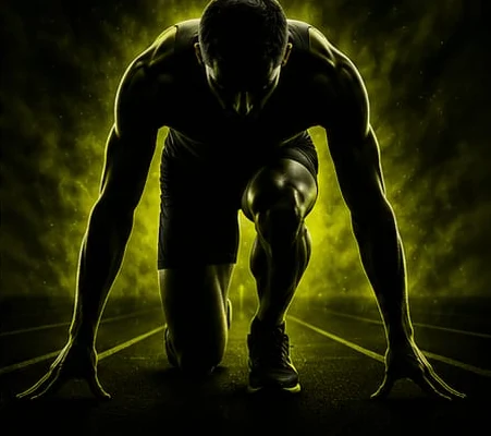 Atleta en posición de salida con humo lima